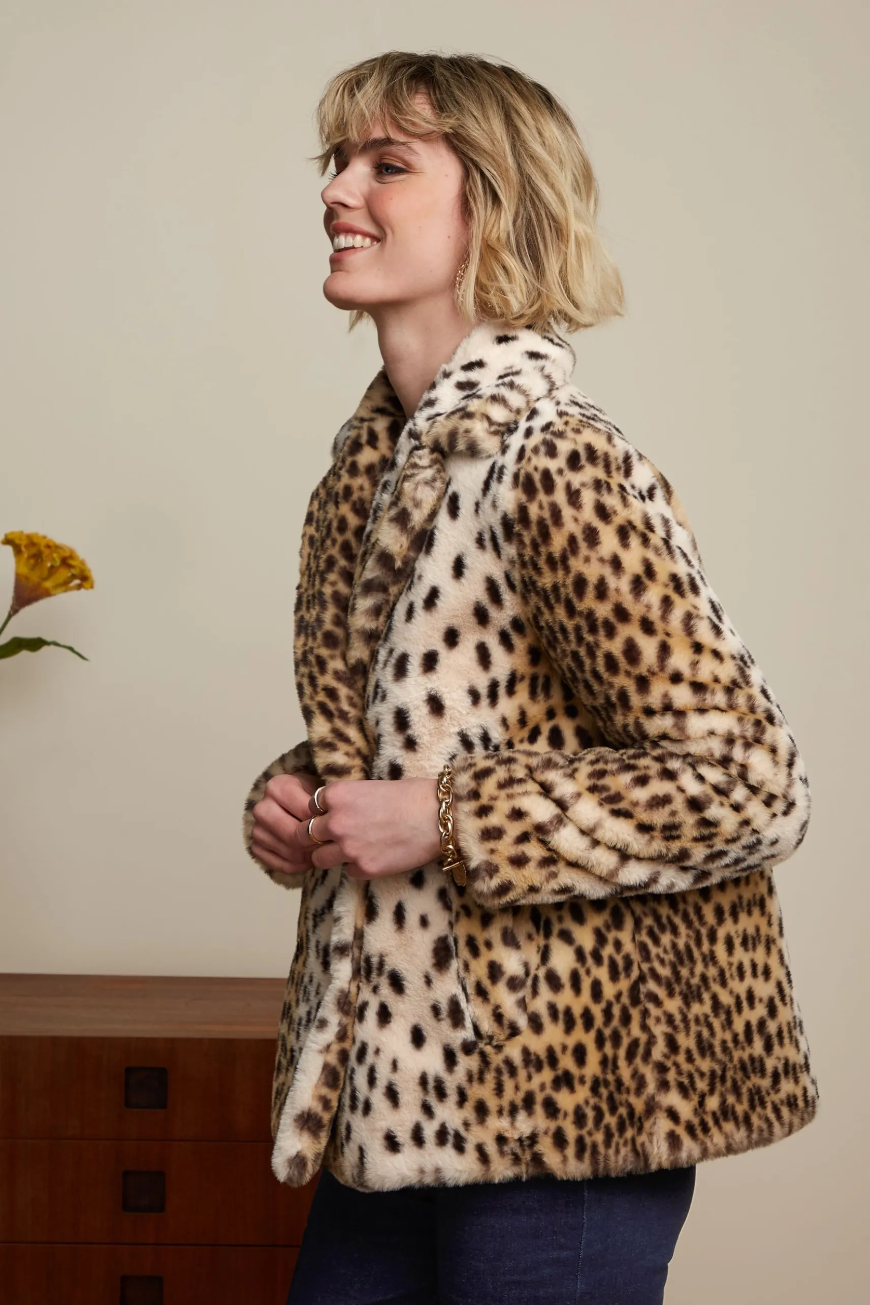 Patti Coat Midi Cheetah Fur