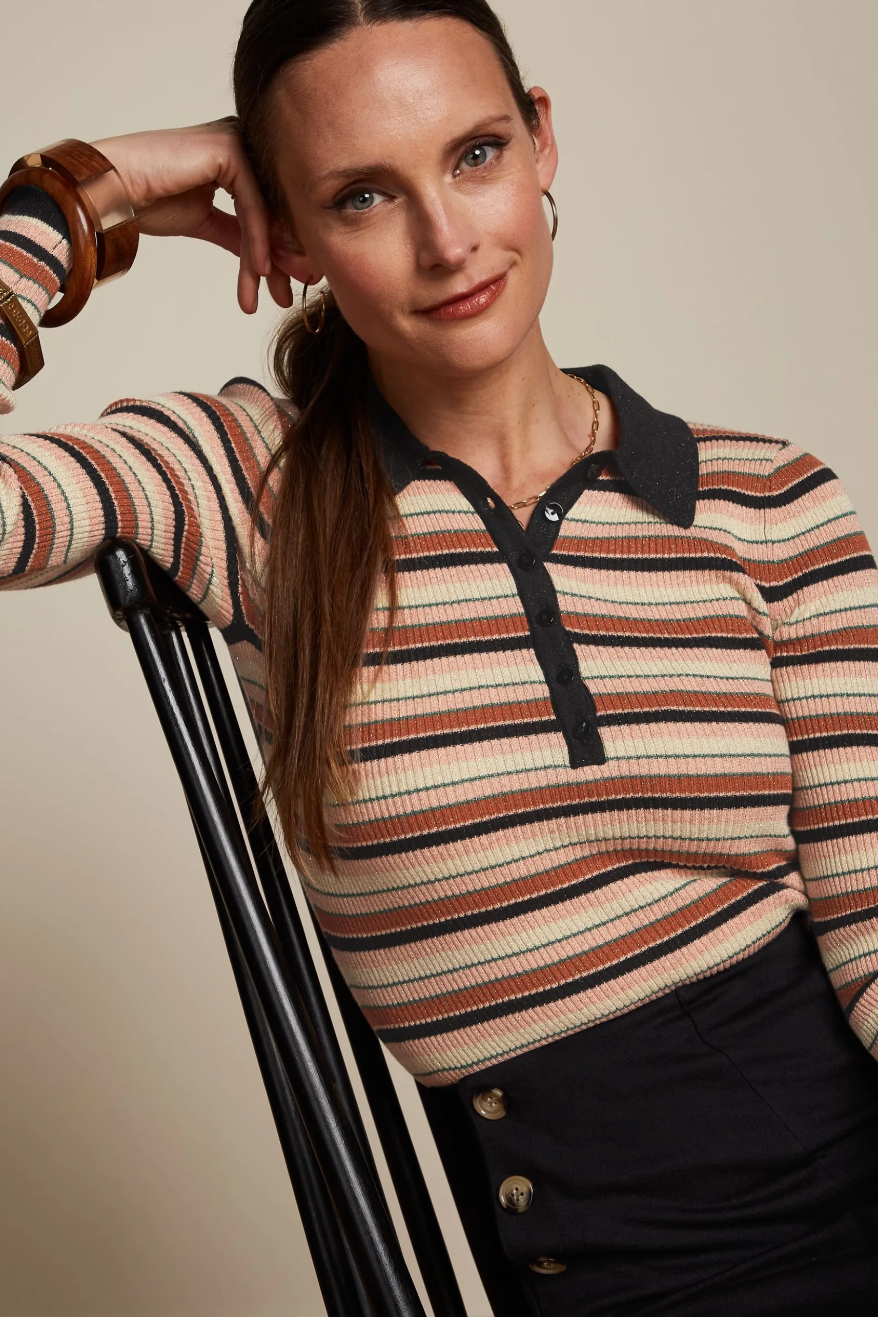 Polo Rib Top Lapis Stripe