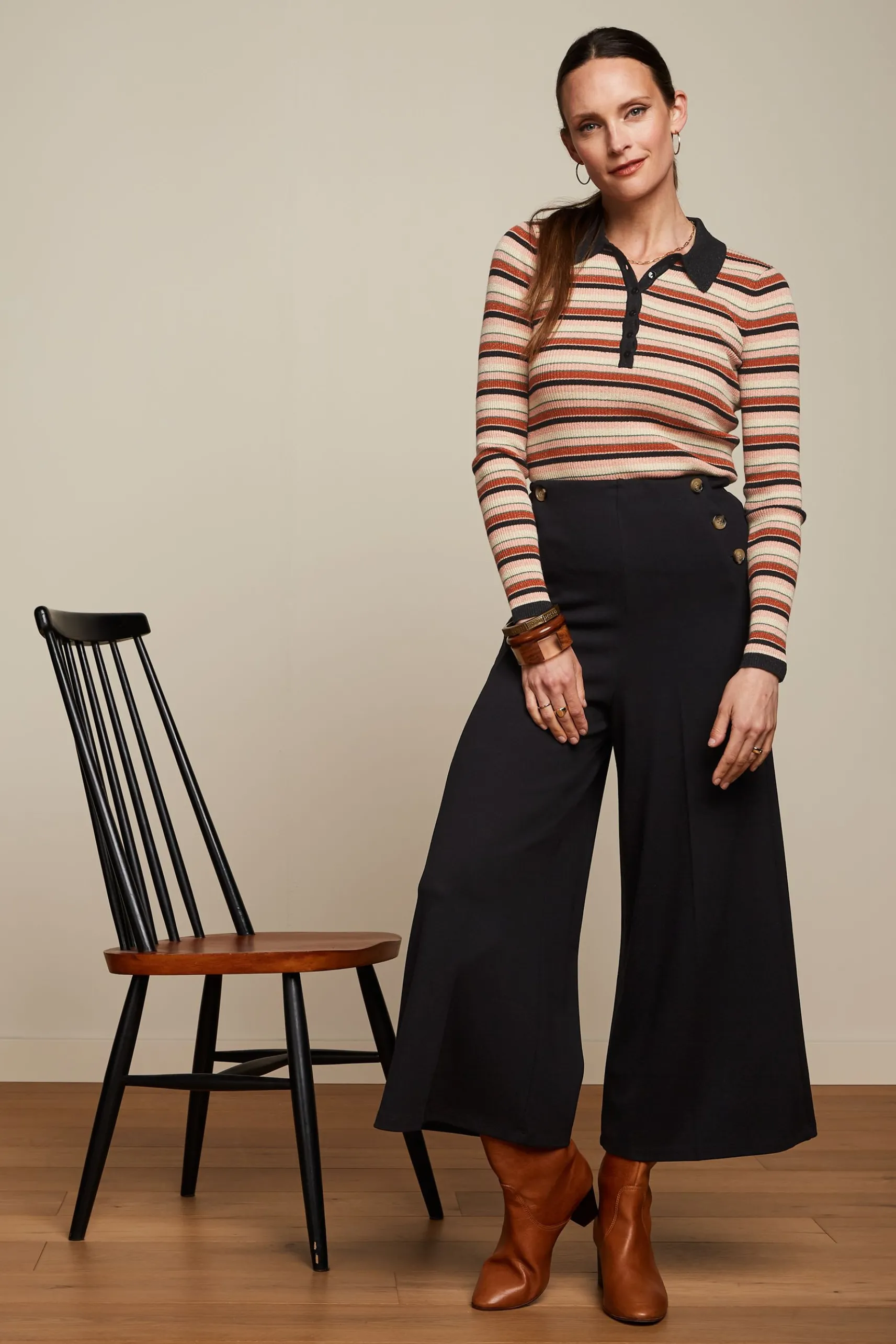 Polo Rib Top Lapis Stripe